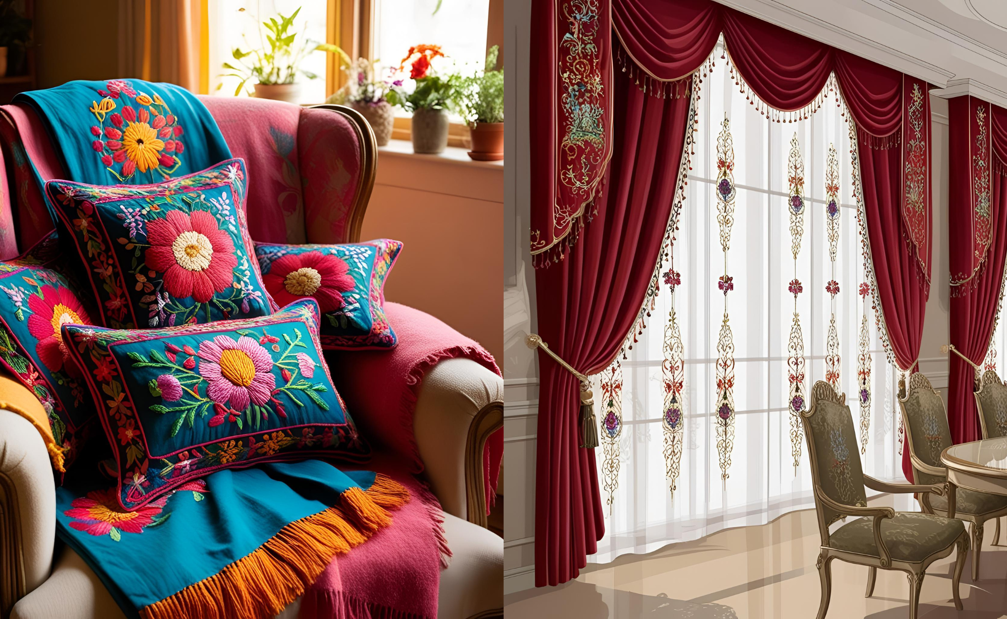 Cushion Covers and Throws _ Embroidered Curtains and Drapes
